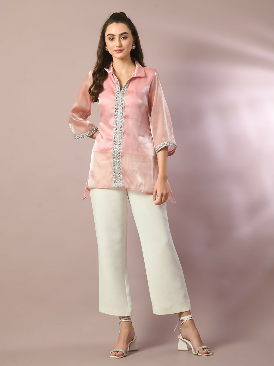 Myshka Women's Pink Solid Longline Party Tunic | Grocsy