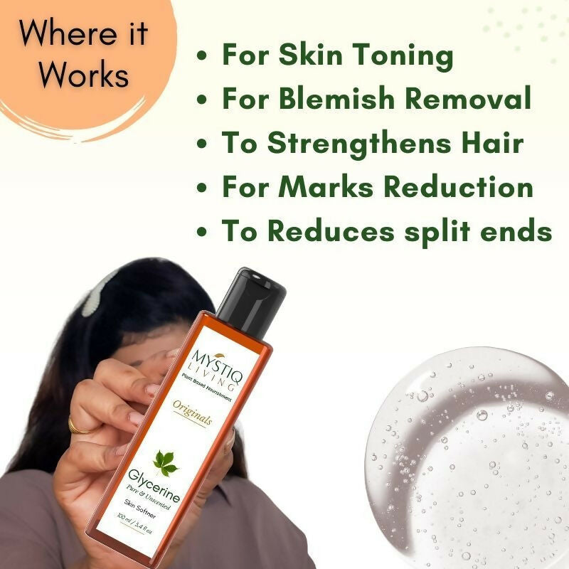 Mystiq Living Glycerine Pure And Unscented Liquid Gel 100% Organic For Face,Skin Care & Hair | Grocsy