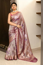 Joban Fashion Purple Saree Tissue Applick With Mirror | Grocsy