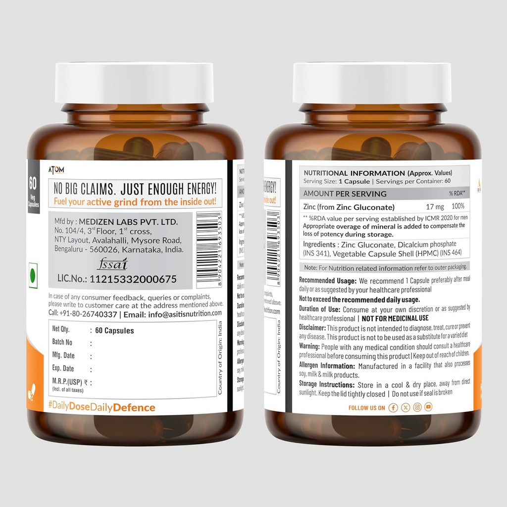 As-It-Is Nutrition Atom Zinc Gluconate Veg Capsules | Grocsy