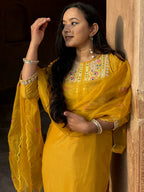 Vellora Mustard Yellow Silk Blend Festive Style Readymade Salwar Suit | Grocsy