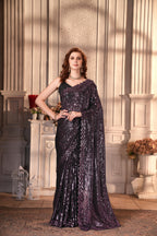 Dishitha Creation Indian Women's Designer Georgette Sequence Saree - Purple | Grocsy