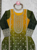 The52 Women's Gorgeous Chinon silk Fabric Embroidery Work Straight Kurta Palazzo and Dupatta Set | Grocsy