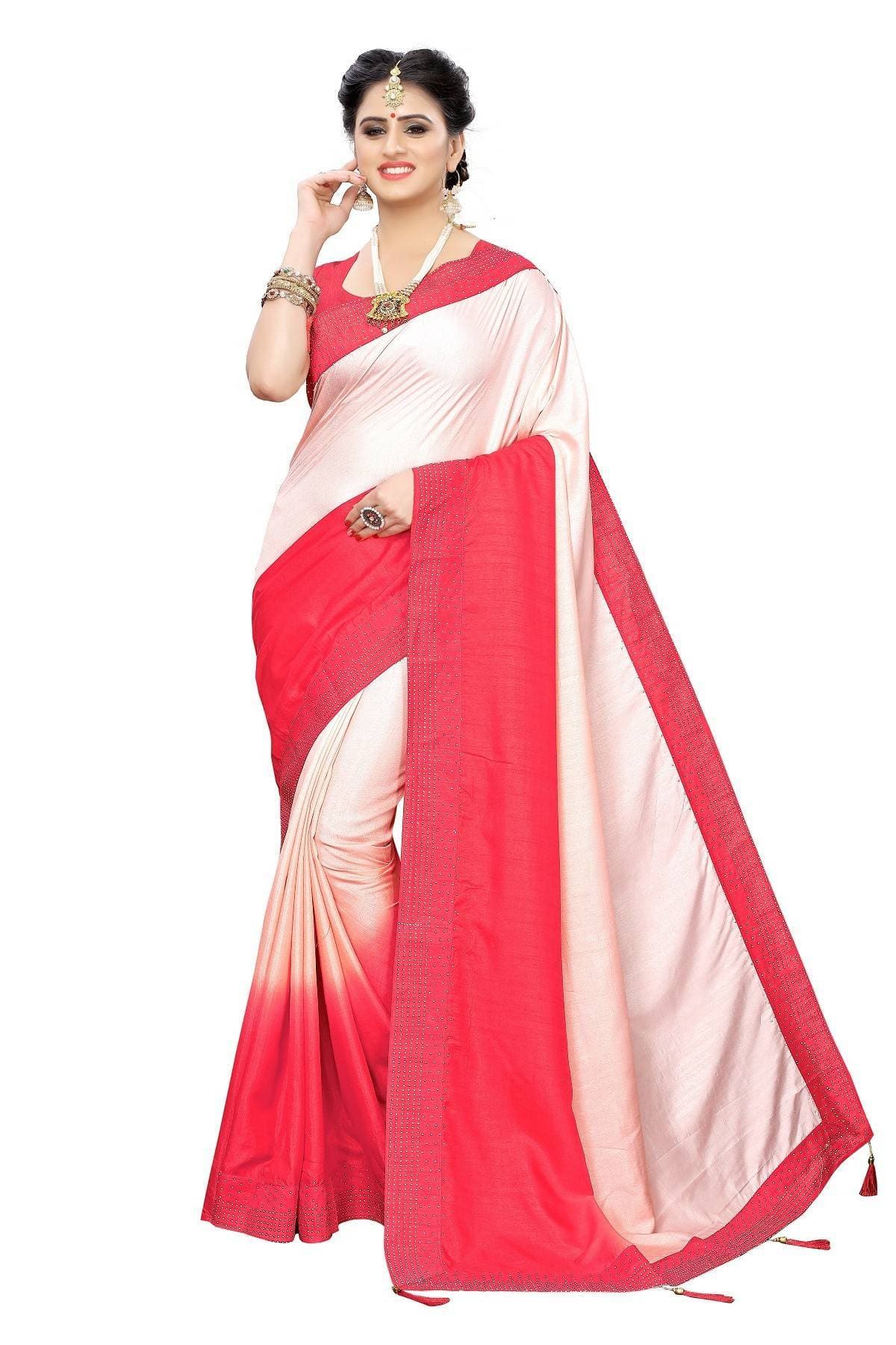 Vamika Pink Sana Silk Stone Work Saree | Grocsy