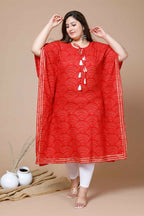 Miravan Women's Red Plus Size Cotton Festive Wear Kaftan | Grocsy