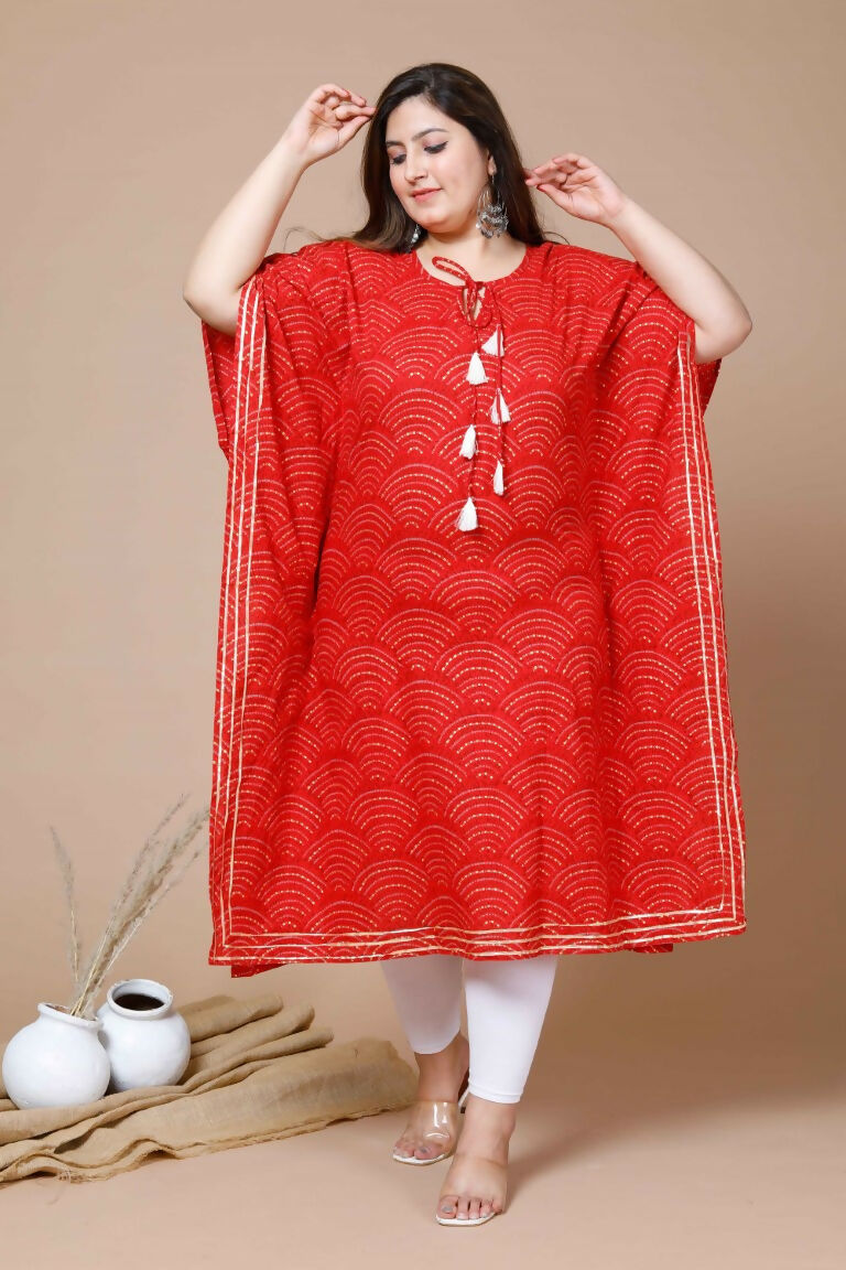 Miravan Women's Red Plus Size Cotton Festive Wear Kaftan | Grocsy