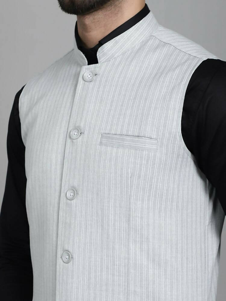 Even Apparels Nehru Jacket With Welt Pockets - Grey | Grocsy