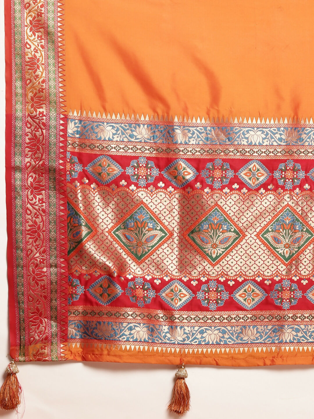 Shree Shyam Fashion Silk Blend Ornage Saree | Grocsy