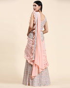 Peach Pure Viscose Georgette Thread With Sequins Embroidery Work Lehenga Choli With Dupatta - Tanya | Grocsy