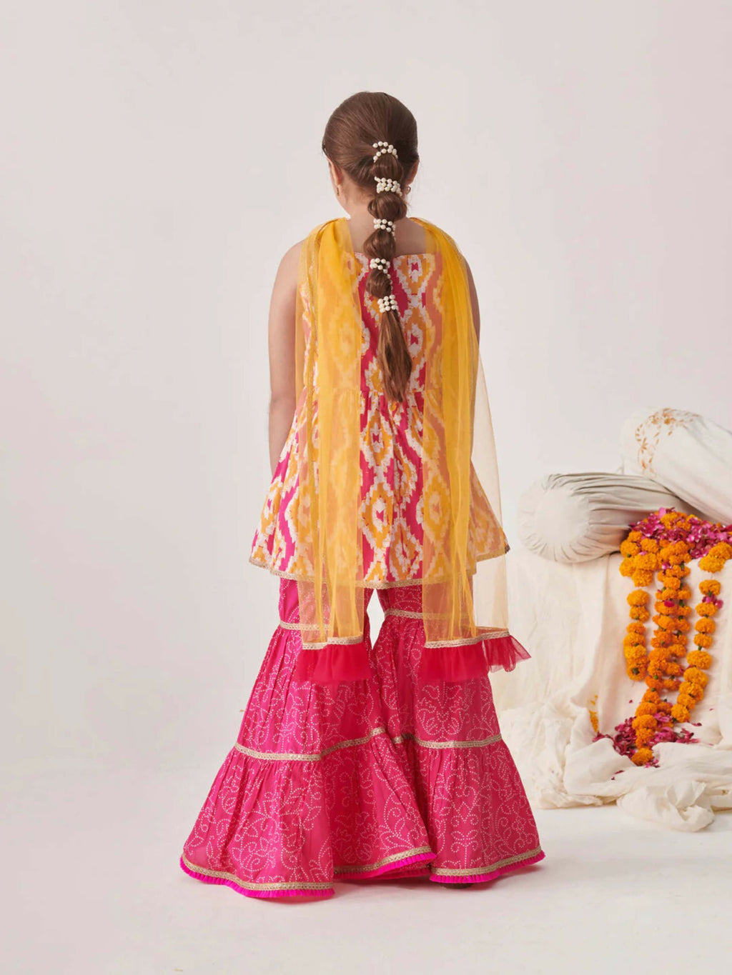 Joban Fashion Girl's Pink Yellow Color Sharara Set | Grocsy