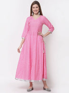 Myshka Pink Color Cotton Blend Printed Anarkali Kurta With Dupatta | Grocsy