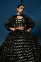 Black Sequence Work Georgette Crop Top Type Full Sleeve Lehenga Choli - Jihu Culture | Grocsy