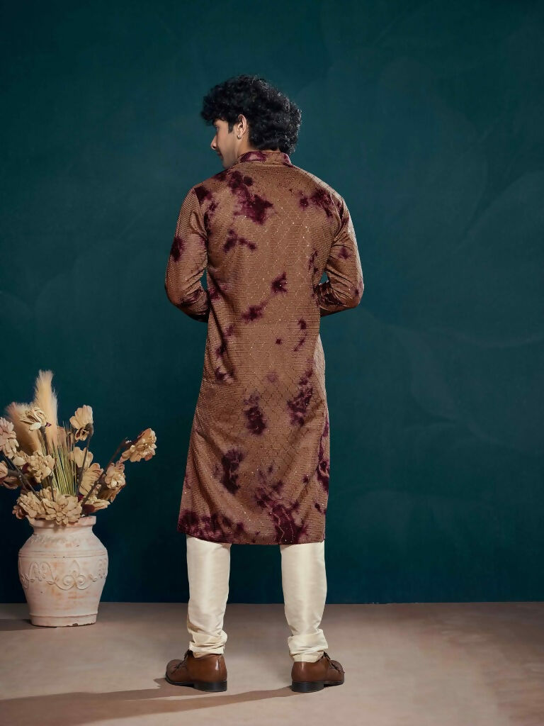 Wine Viscose Designer Sequance Embroidery Work Men's Kurta Set - Mahotsav | Grocsy