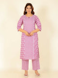 Aramya Pink Soft Cotton Floral Print Panelled Kurta Set for Women | Grocsy