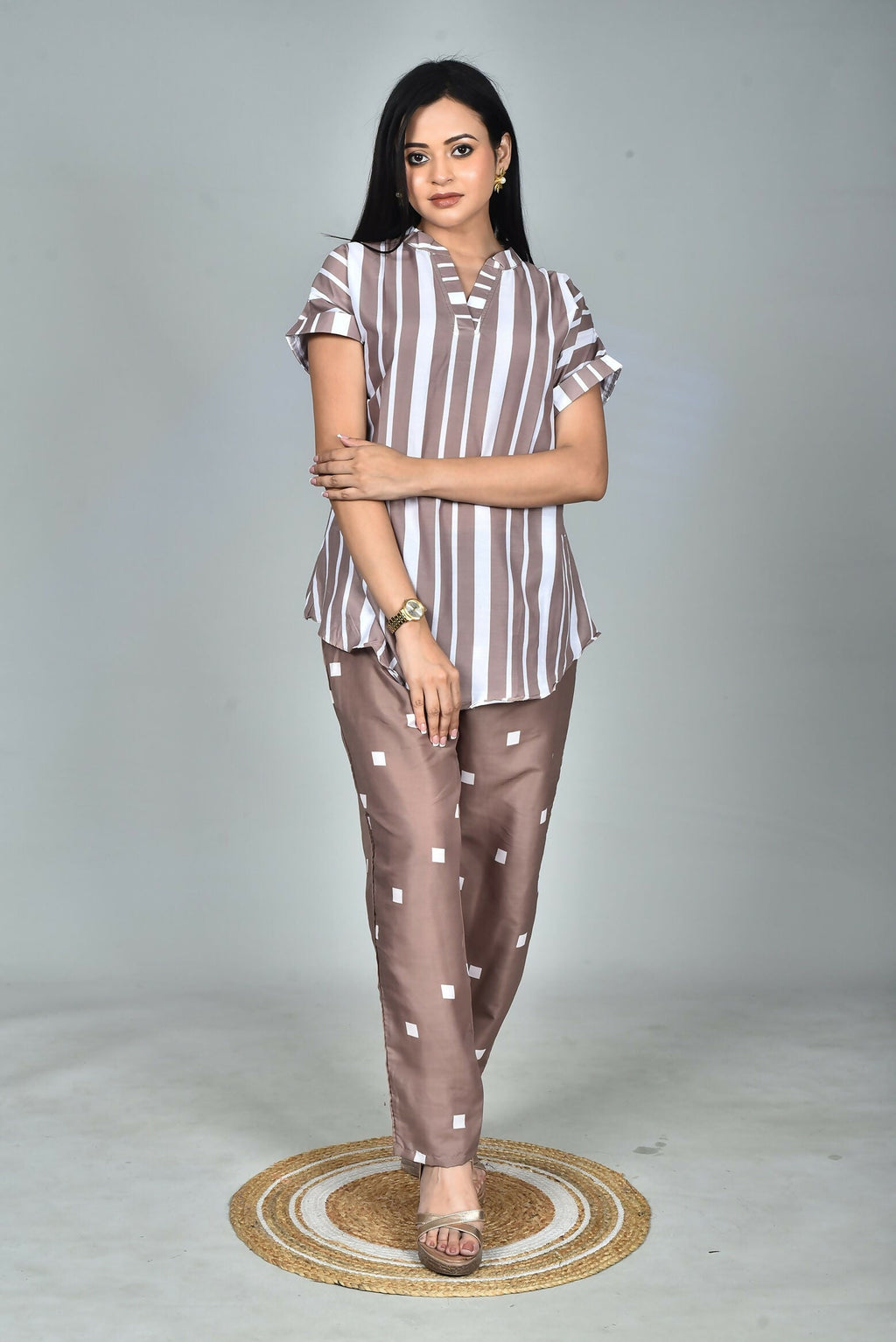 Morchari Digital Print Semi Muslin Co-Ord Set Top & Trouser-Multicolor | Grocsy