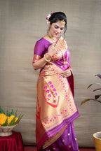 Jyoti Fashion Women's Purple Paithani Silk Zari Woven Saree with Blouse | Grocsy