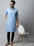 Even Apparels sky Blue Color Pure Cotton Solid Men's Kurta With Shirt Collar (MMS503) | Grocsy