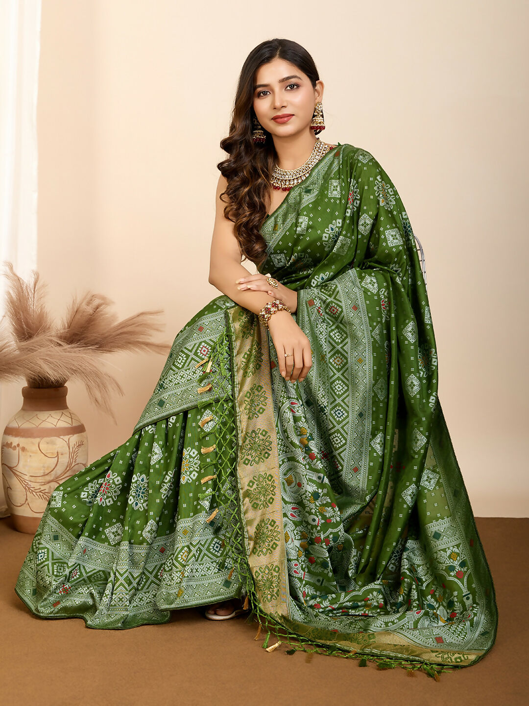 Mahendi Soft Silk Woven Meenakari Designer Saree - Vedanti | Grocsy