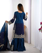 The52 Women's Beautiful Chinon silk Fabric Embroidery Work Straight Kurta Palazzo and Dupatta Set | Grocsy