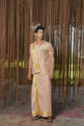 Dusky Pink Kanjivaram Machien Embroidered Pattu Set by Hilo Design | Grocsy