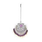 Oversized Diamond & Maroon Stone Maang Tikka- Ruby Raang | Grocsy