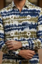 Grove — Olive Indigo Shibori Cotton Shirt by Hilo Design | Grocsy