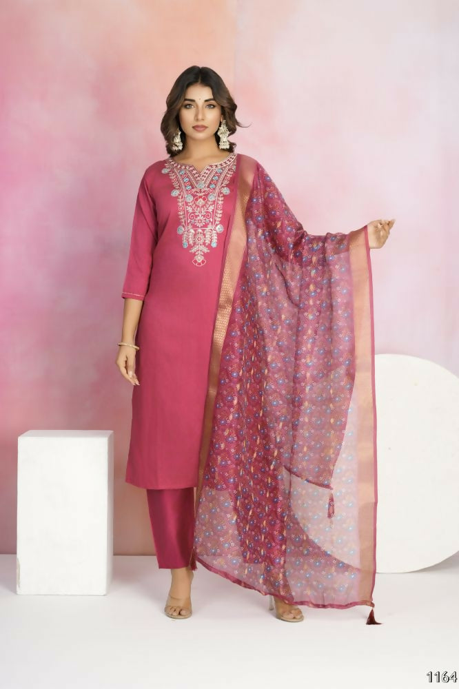 Ethnic Festive Wear Chanderi Red Stitched Suit With Dupatta - Tanisha | Grocsy