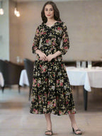 Souchii Black Floral Chiffon Dress | Grocsy