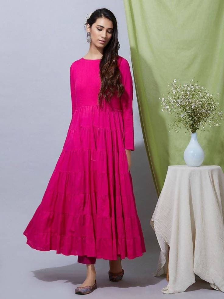 Cheera Pin-tuck Long tissue Silk Kurta (CH041K) | Grocsy
