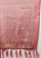 Lorenvalley Fashion Pink Cotton Woven Design with Zari Weaving Design Saree | Grocsy