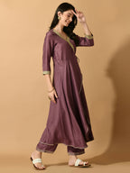 Myshka Women's Mauve Solid Party Kurta Sets | Grocsy