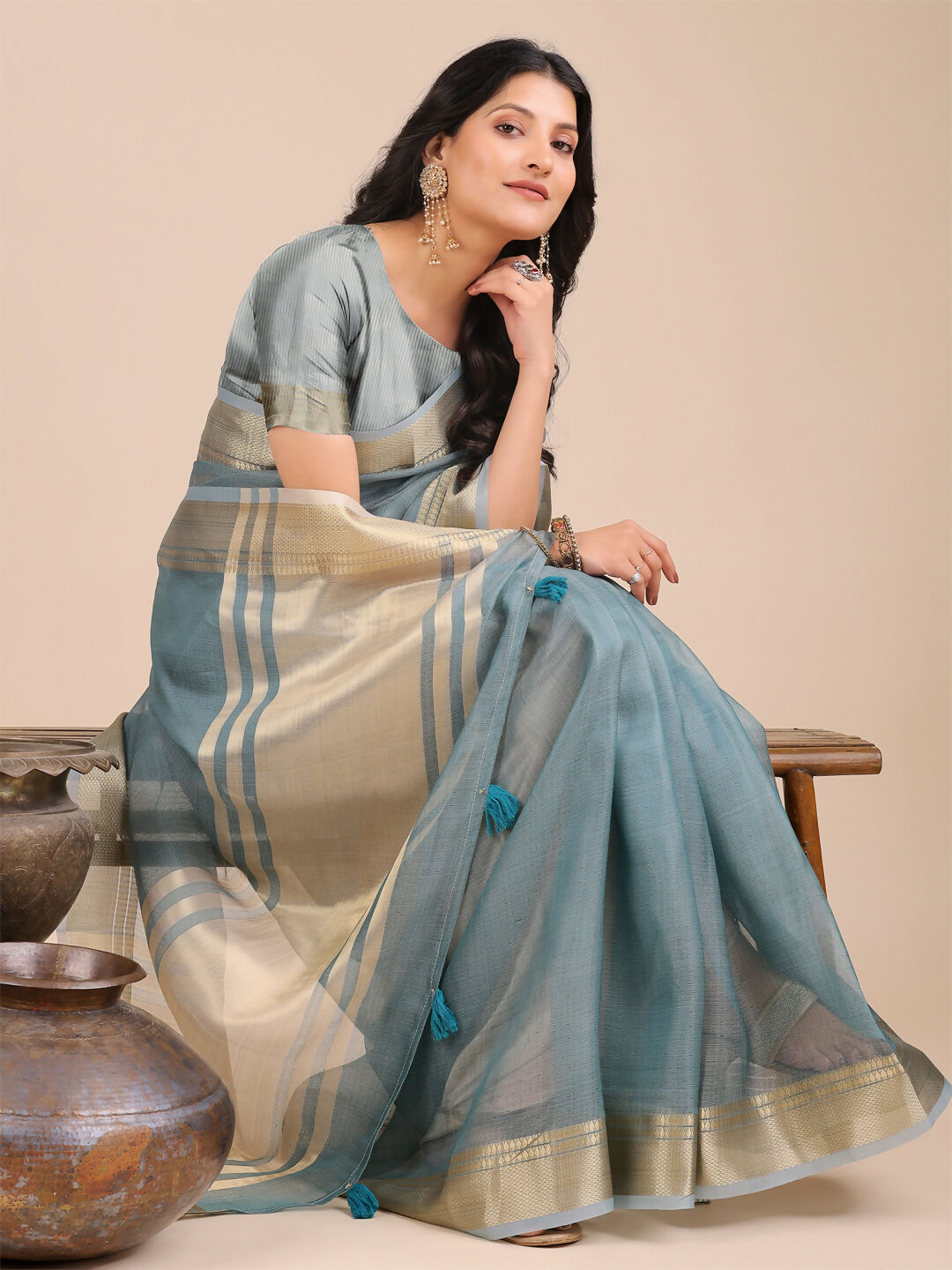 Shree Shyam Fashion Seoul Sea Green Organza Saree | Grocsy