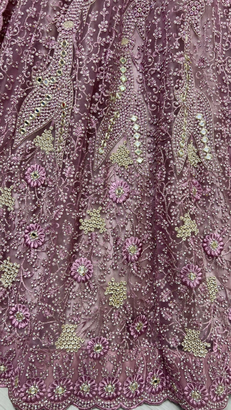 Jyoti Fashion Women's Pyazi Bridal Net Fancy Dori, Multi Thread, Hand Mirror and Diamond Work Wedding Lehenga Choli | Grocsy