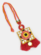 NVR Women & Men Set of 2 Red & Yellow Mirror Work Handcrafted Bhaiya Bhabi Rakhi With Roli Chawal | Grocsy
