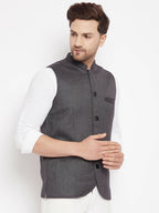 Even Apparels Grey Merino Men Woven Nehru Jacket PW685 | Grocsy