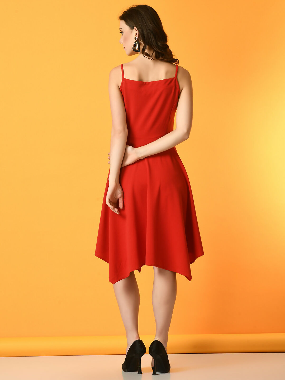 Myshka Women's Red Solid Party Dress | Grocsy