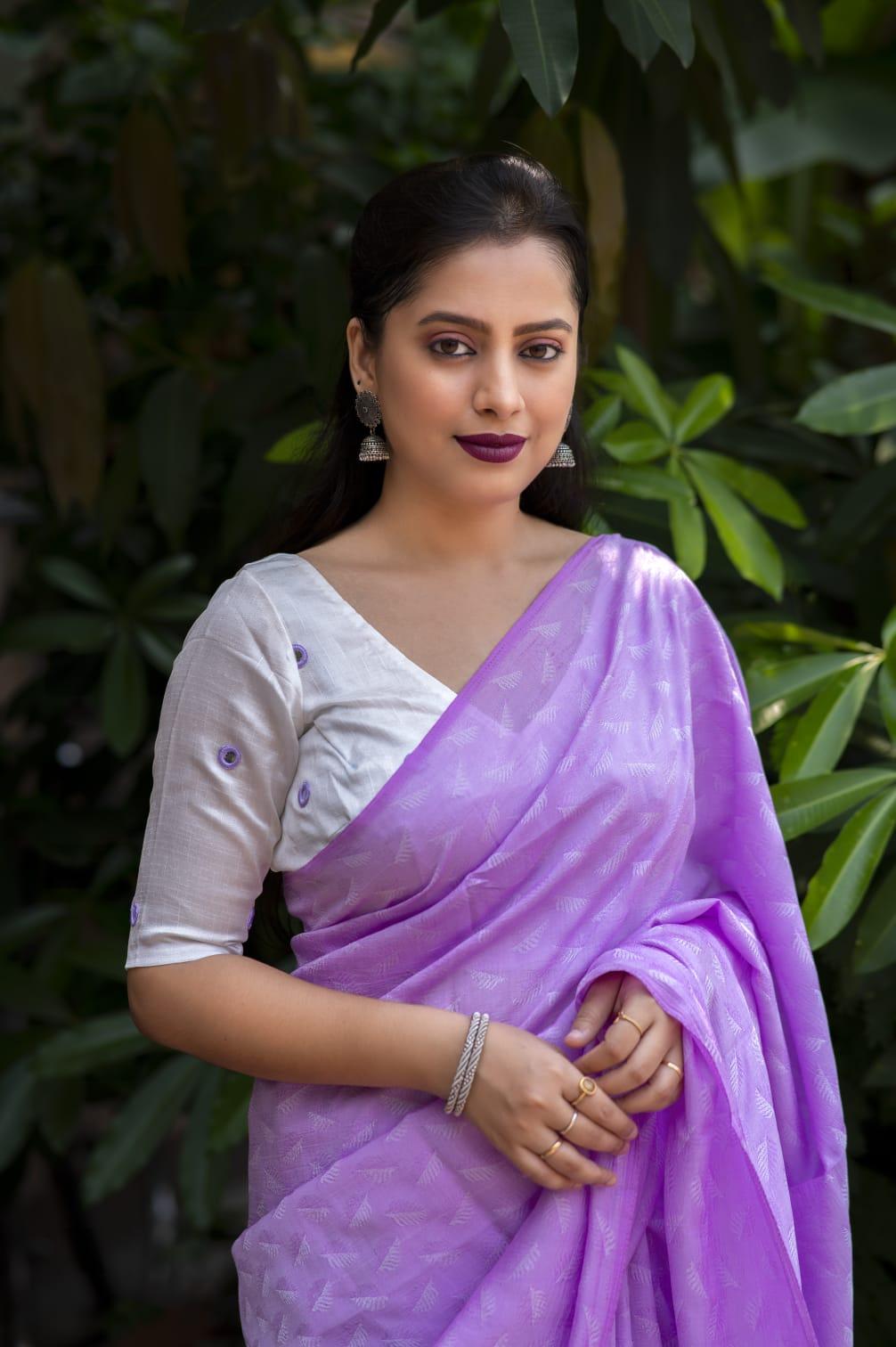 Lavender Poly Georgette Woven Design Saree with Unstitched Blouse - A2M | Grocsy