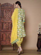 Myshka Women's Yellow A-Line Kurta & Salwar With Dupatta | Grocsy