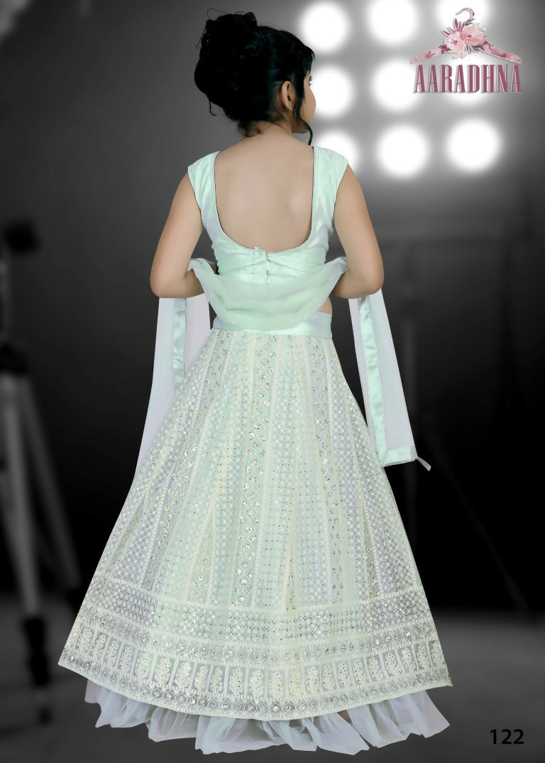 Wedding Designer Darkseagreen Net Kidswear Lahenga - Aaradhna | Grocsy