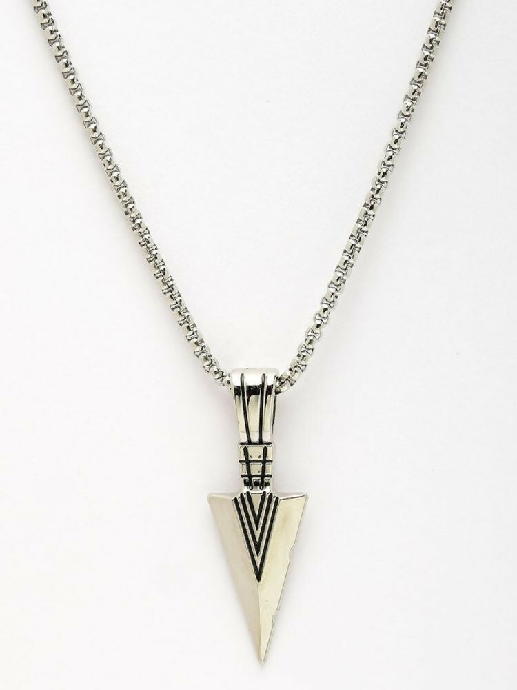NVR Men's Arrow Shaped Silver Plated Pendant with Chain | Grocsy