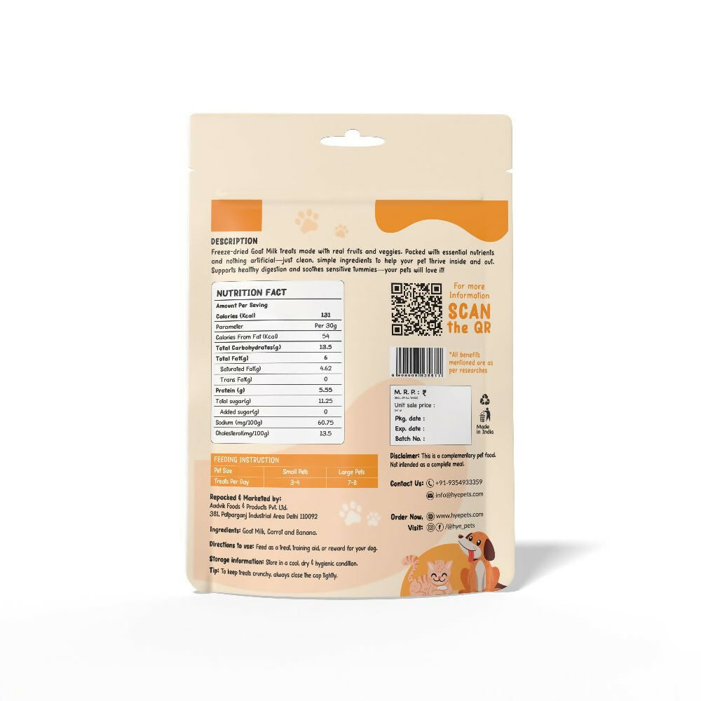 Hye Pets Super Treats For Super Pets – Freeze Dried Treats Made With Goat Milk, Carrot & Banana | Grocsy
