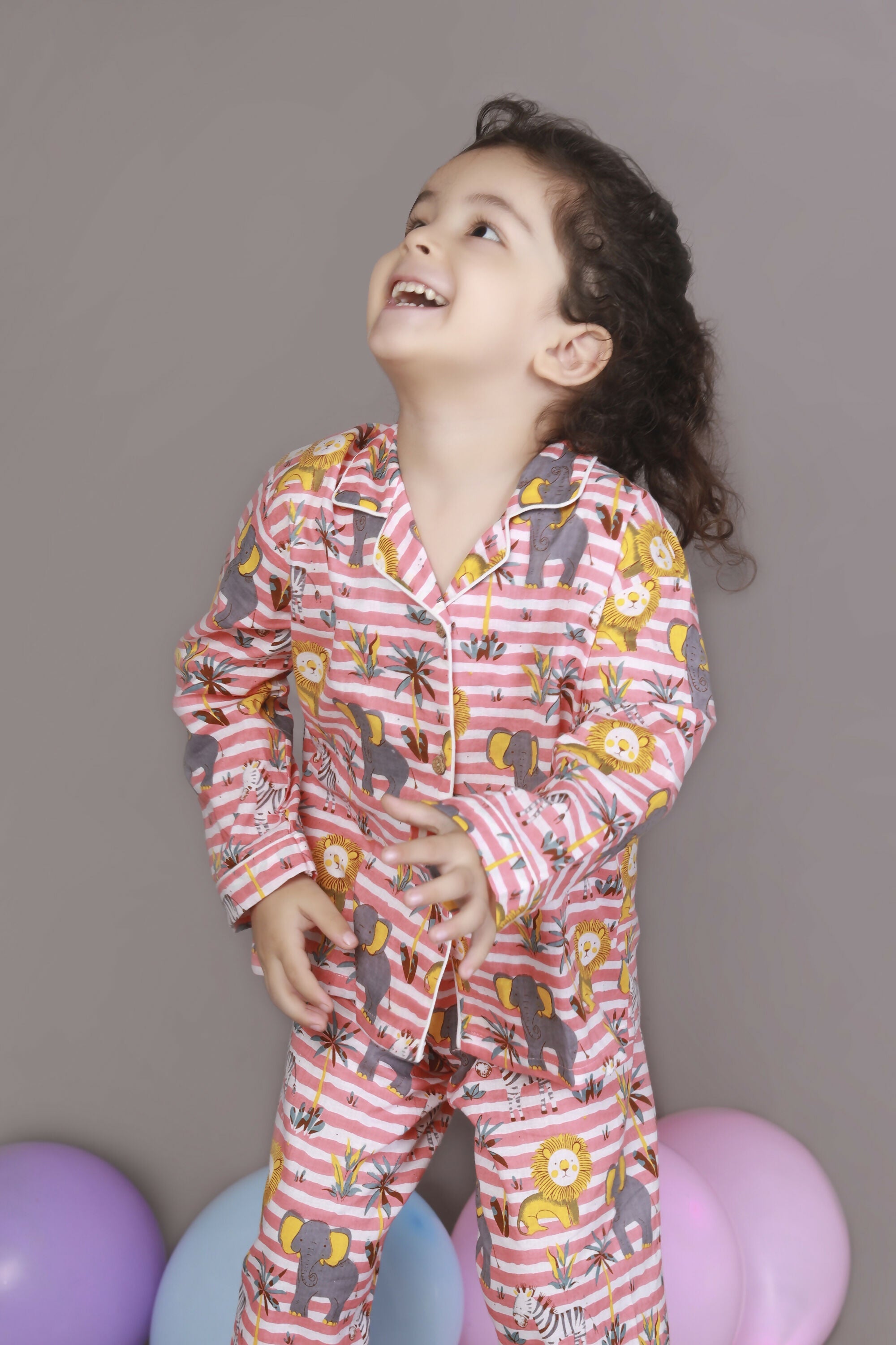 Breathables Kids Cotton Night Suit – Red & White Jungle Stripe Shirt & Pyjama Co-Ord Set For Boys & Girls | Grocsy