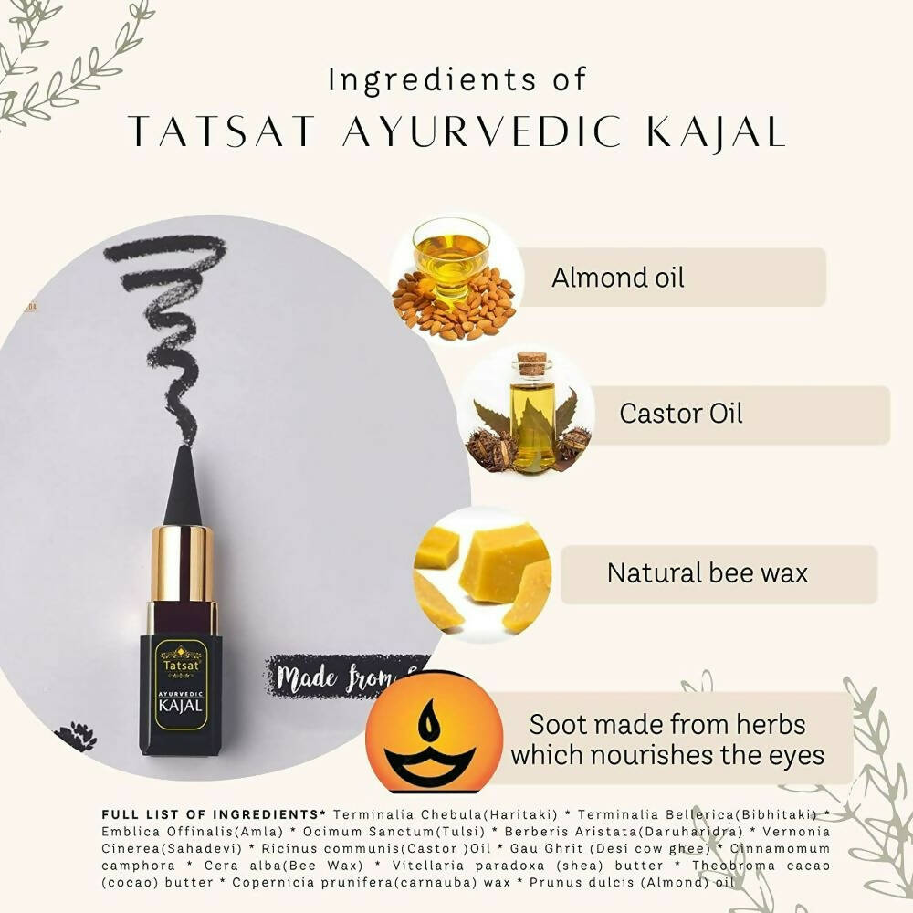 Tatsat 100% Natural Certified Ayurvedic Kajal With Pure Herbs | Grocsy