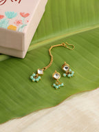 Ruby Raang Set Of Pastel Green Maang Tikka And Earrings | Grocsy