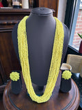 Inhanns Rangsaaz 20-Layer Luxe Long Beaded Necklace (With Optional Statement Earrings) - Lemon Yellow With Earring | Grocsy