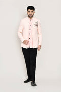 Joban Fashion Peach Colored Imported Polyester Fabric Open Prince Coat, Jacket With Pant | Grocsy