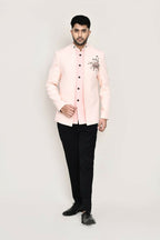 Joban Fashion Peach Colored Imported Polyester Fabric Open Prince Coat, Jacket With Pant | Grocsy
