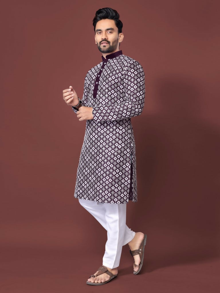 Indian Men's Kurta Pajama Set for Party Wear by Infinity Export | Grocsy
