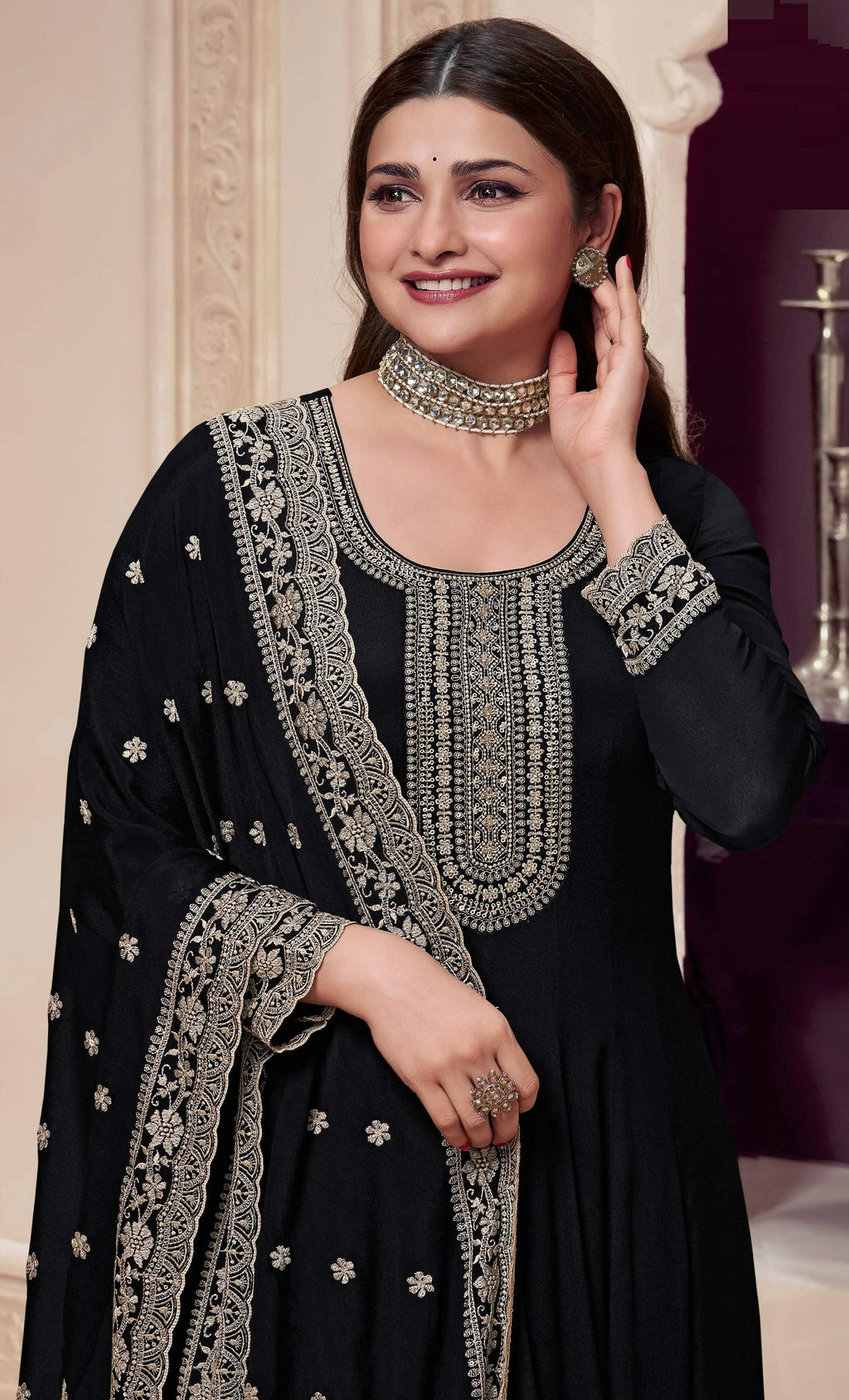 Anaita Black Embroidered Silk Stitched Anarkali Suit | Grocsy