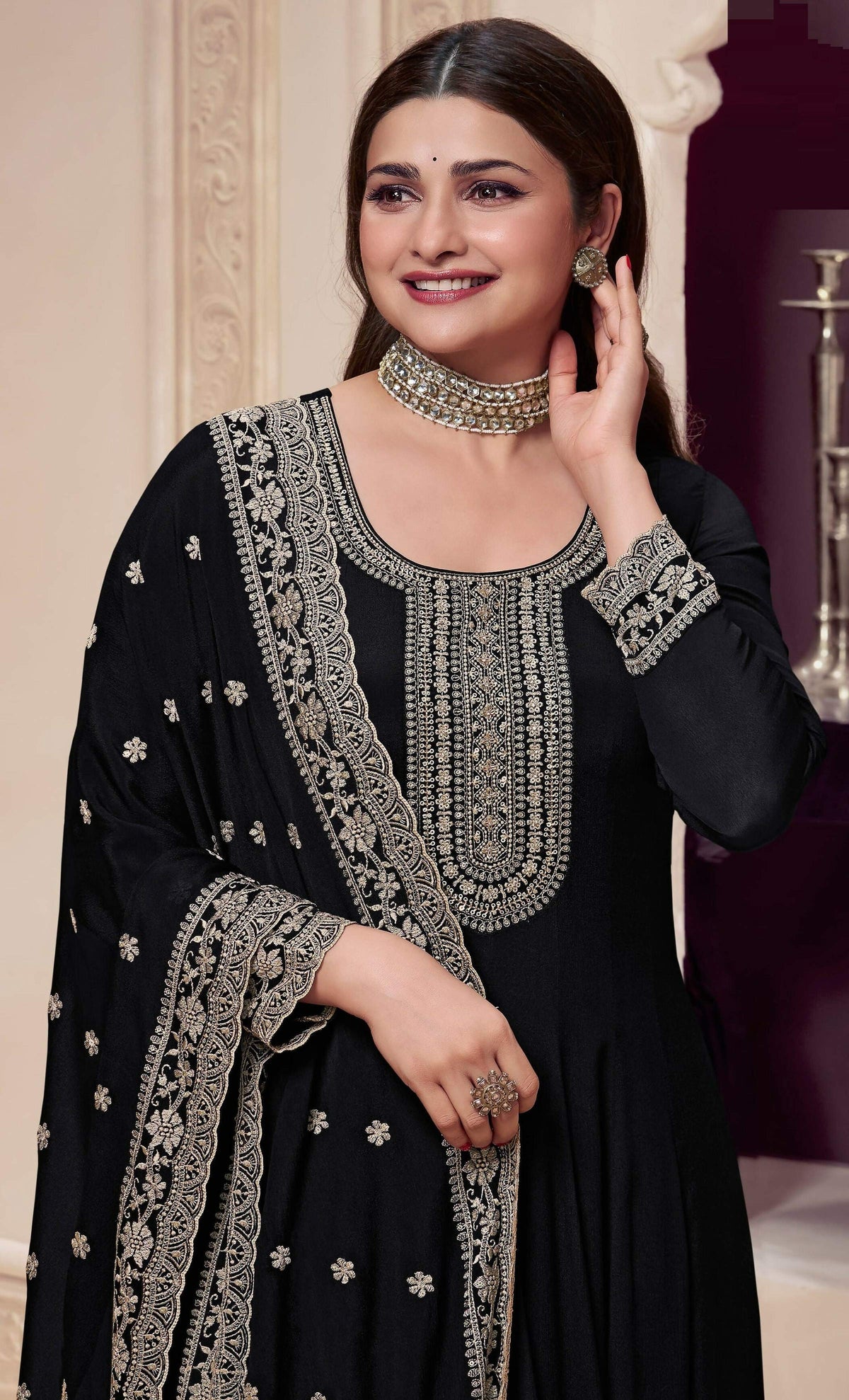 Anaita Black Embroidered Silk Stitched Anarkali Suit | Grocsy